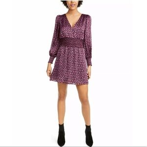 Leyden Magenta Mini Roses Smocked Dress L NWT
